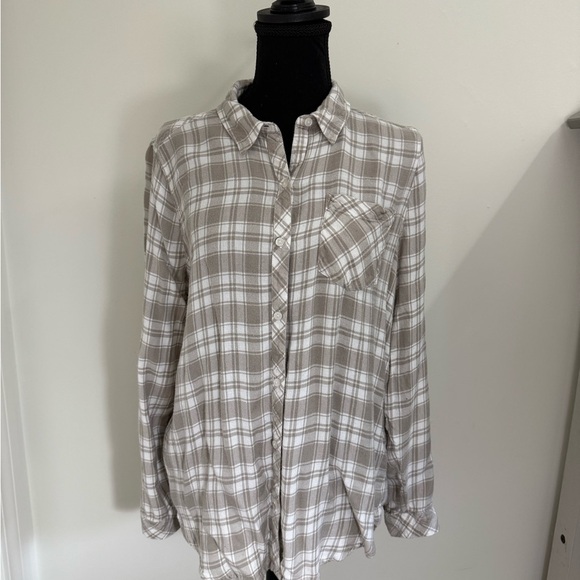 Lucky Brand White and Brown Classic Button Down Shirt - Picture 1 of 6